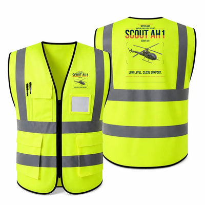 Westland Scout AH1 aviation design on fluorescent green high-visibility reflective vest