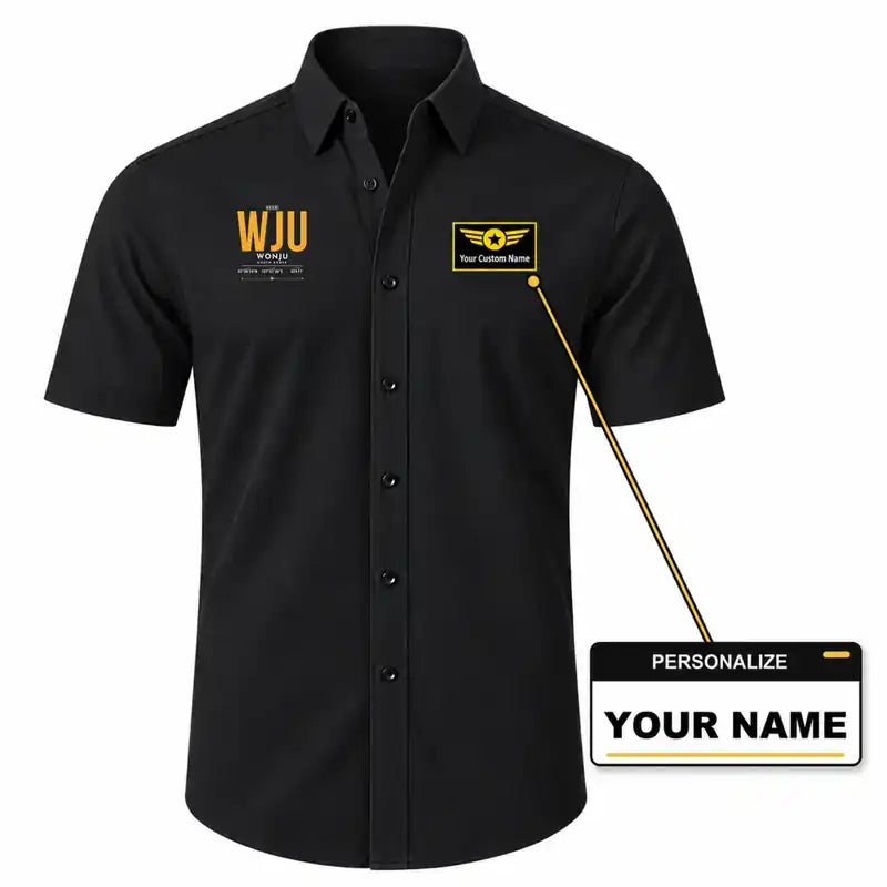 Wonju Airport (WJU) Shirts - Short Sleeve Shirt - Tag - Black + NAME