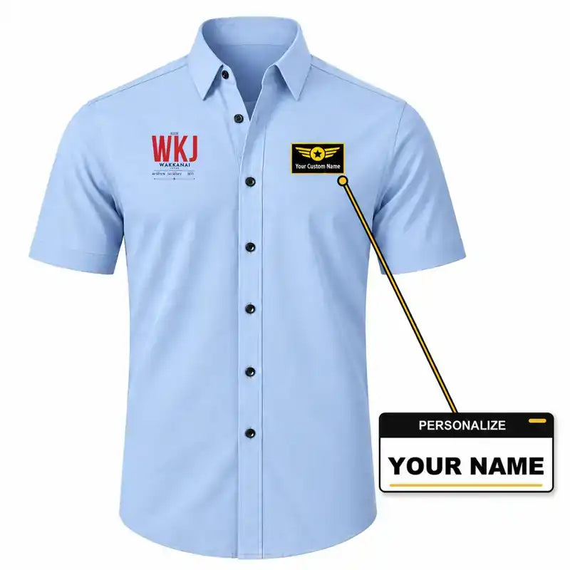 Wakkanai Airport (WKJ) Shirts - Short Sleeve Shirt - Tag - Light Blue + NAME