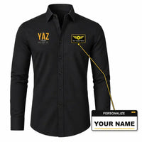 Thumbnail for Tofino Long Beach Airport (YAZ) Shirts - Long Sleeve Shirt - Tag - Black + NAME