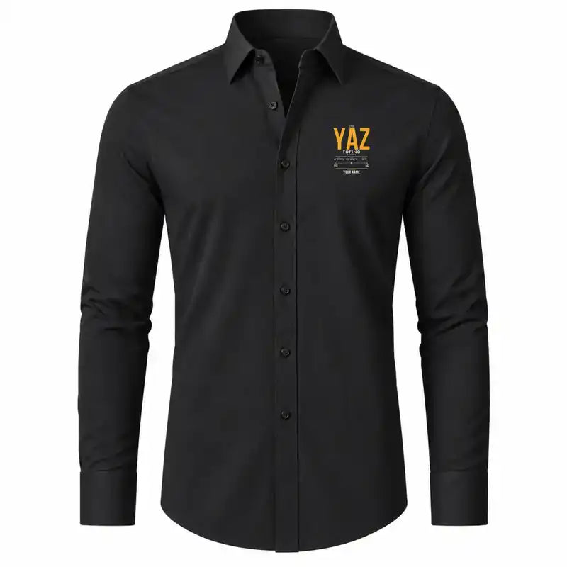Tofino Long Beach Airport (YAZ) Shirts - Long Sleeve Shirt - Tag Custom - Black + NAME
