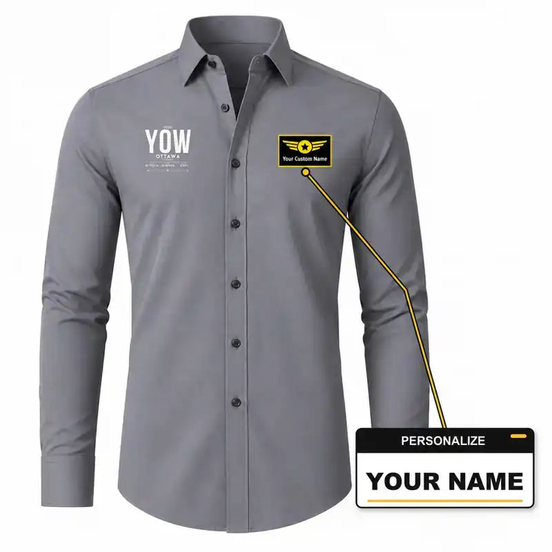 Ottawa Macdonald-Cartier International Airport (YOW) Shirts - Long Sleeve Shirt - Tag - Gray + NAME