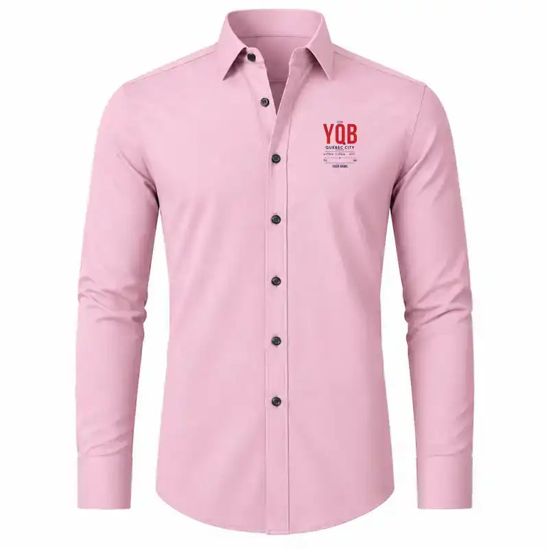 Québec City Jean Lesage International Airport (YQB) Shirts - Long Sleeve Shirt - Tag Custom - Pink + NAME