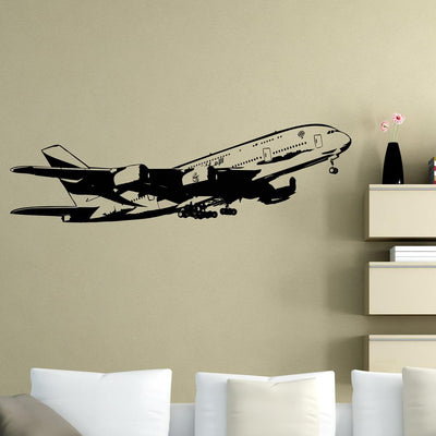 Departing Airbus A380 aviation themed wall sticker, weather-resistant vinyl.