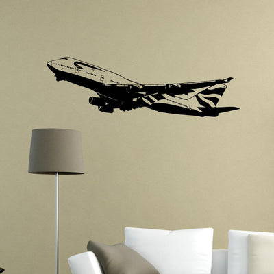 Departing Boeing 747 aviation themed wall sticker, weather-resistant vinyl.