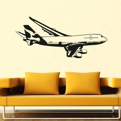 Climbing Boeing 747 aviation themed wall sticker, weather-resistant vinyl.