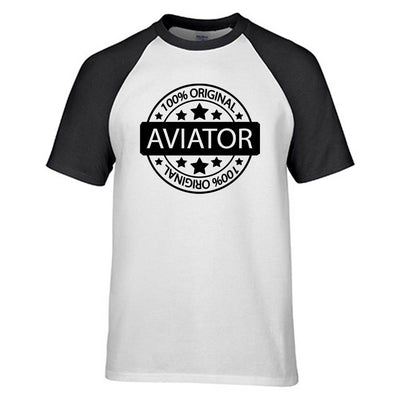 %100 Original Aviator aviation design printed on soft cotton raglan T-shirt.