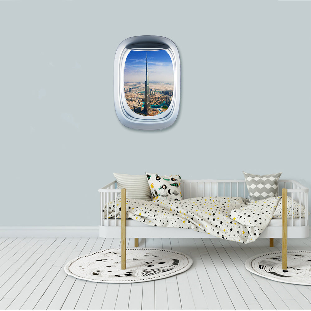 Airplane Window & Burj Khalifa Printed Wall Window Stickers