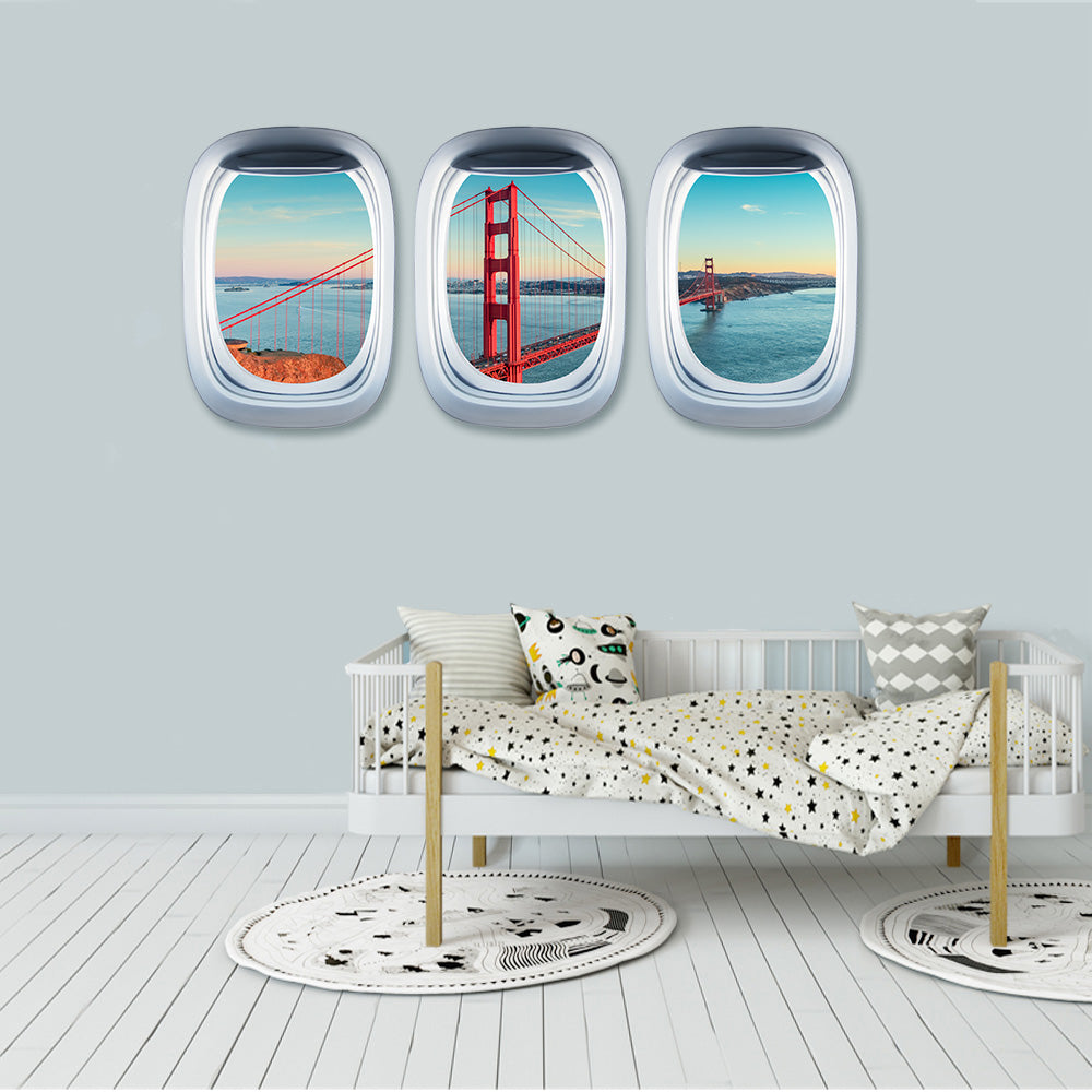 Airplane Window &  Golden Gate in San Francisco View Printed Wall Window Stickers