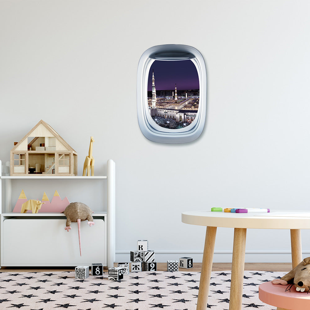 Airplane Window & Masjidal-Madinah Printed Wall Window Stickers