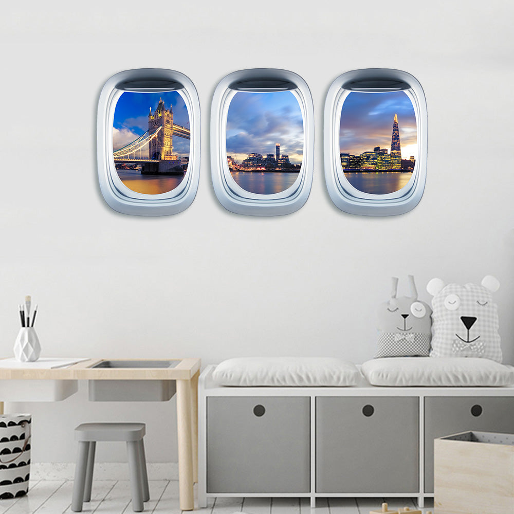 Airplane Window & Tower Bridge London View Printed Wall Window Stickers