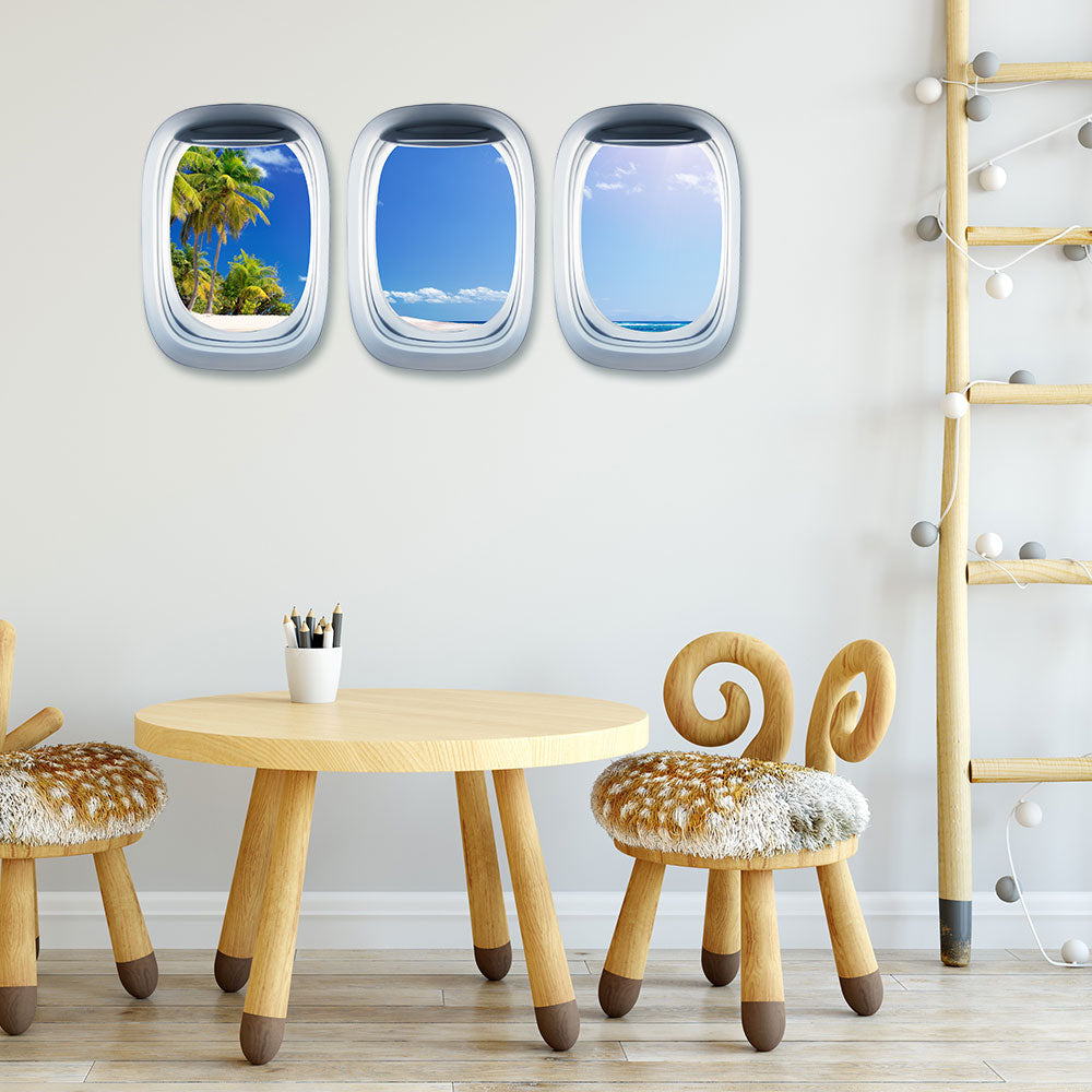 Airplane Window & View Beach Printed Wall Window Stickers