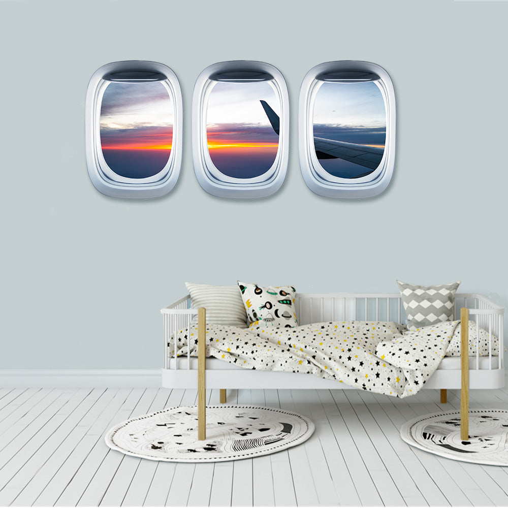 Airplane Window & Airplane Sunset Landscape Printed Wall Window Stickers