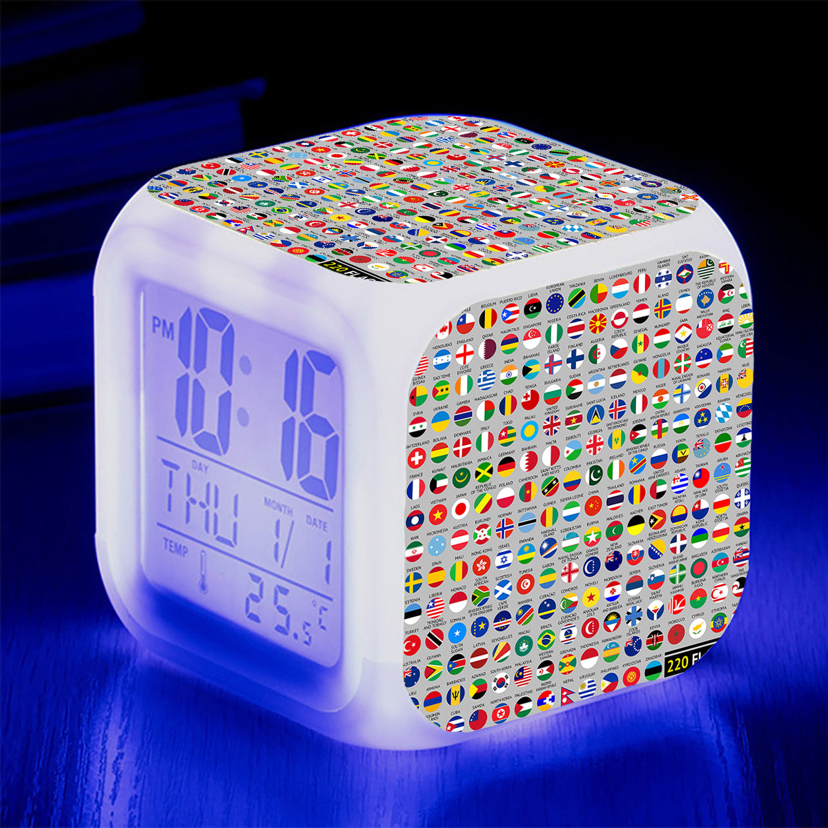 220 World's Flags Designed "7 Colour" Digital Alarm Clock