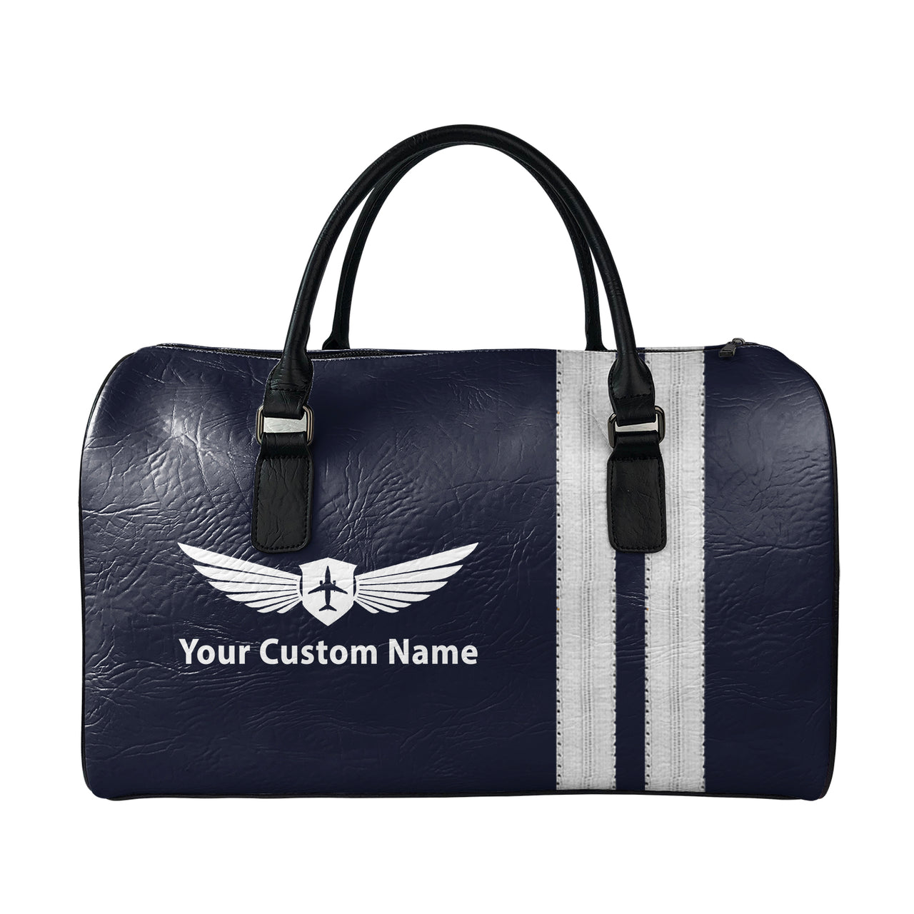 Name & Badge & Silver Special Pilot Epaulettes (4,3,2 Lines) Designed Leather Travel Bag