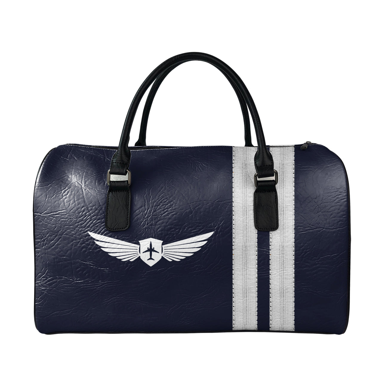 Name & Badge & Silver Special Pilot Epaulettes (4,3,2 Lines) Designed Leather Travel Bag