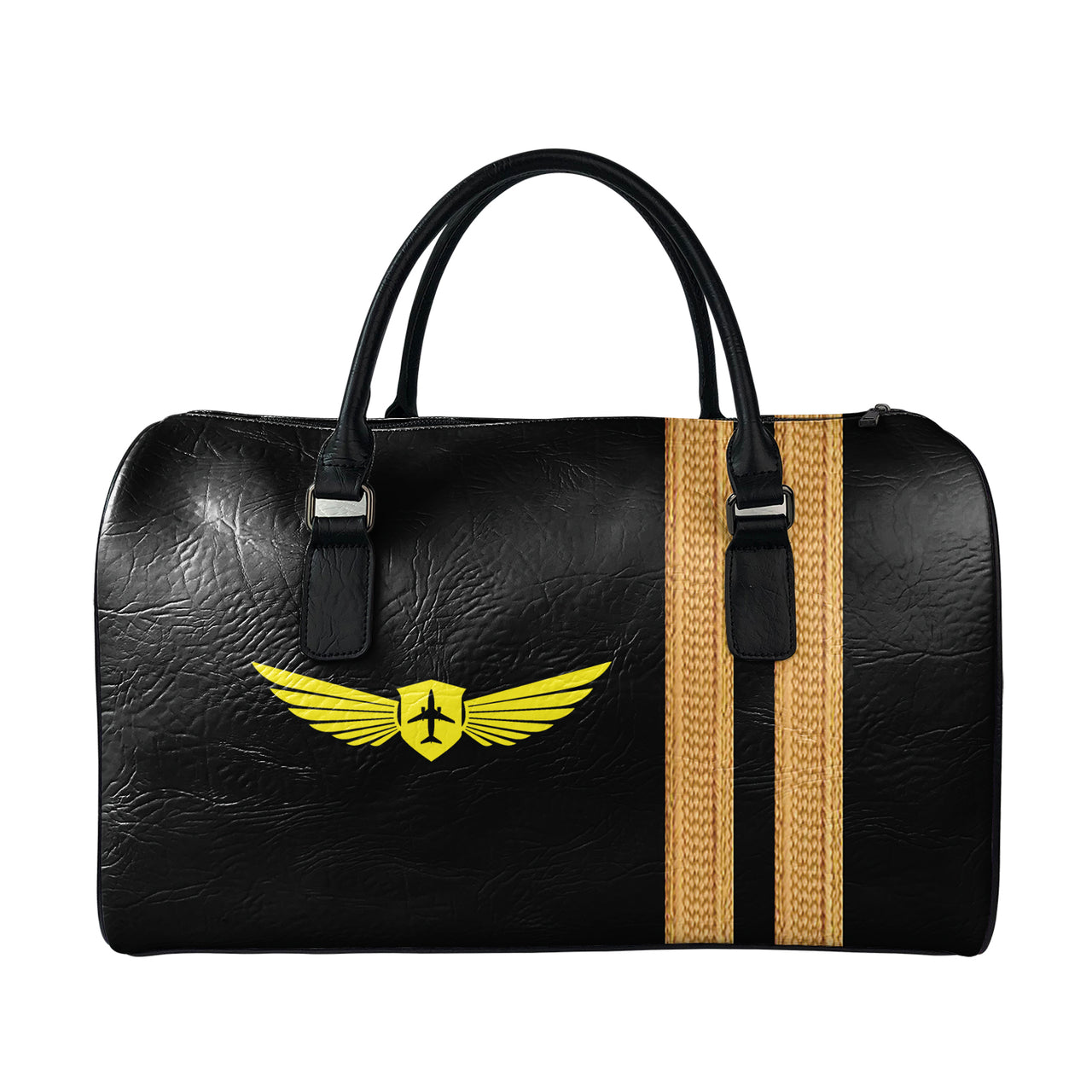 Name & Badge & Golden Special Pilot Epaulettes (4,3,2 Lines) Designed Leather Travel Bag