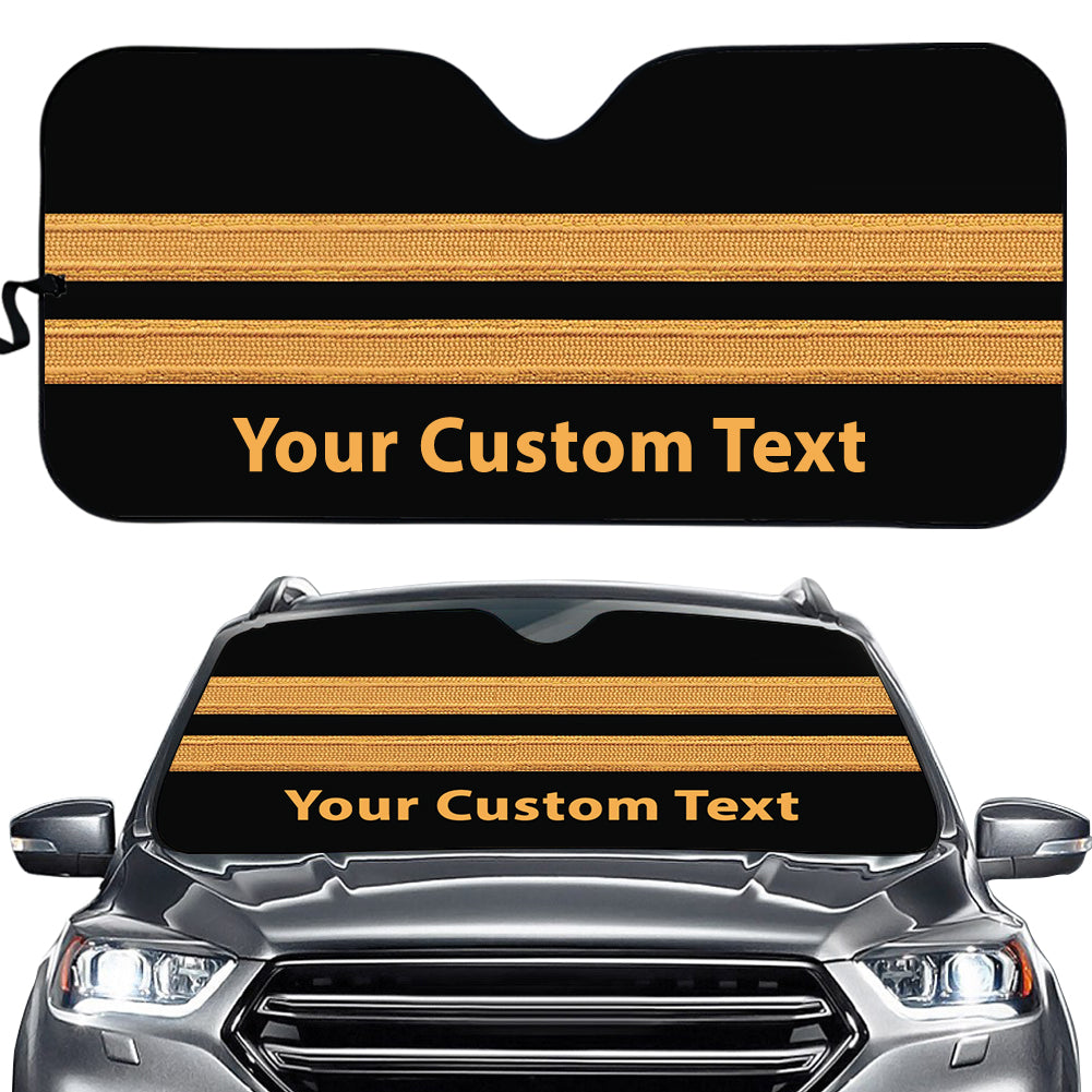 Name & Golden Pilot Epaulettes (4,3,2 Lines) Designed Car Sun Shade