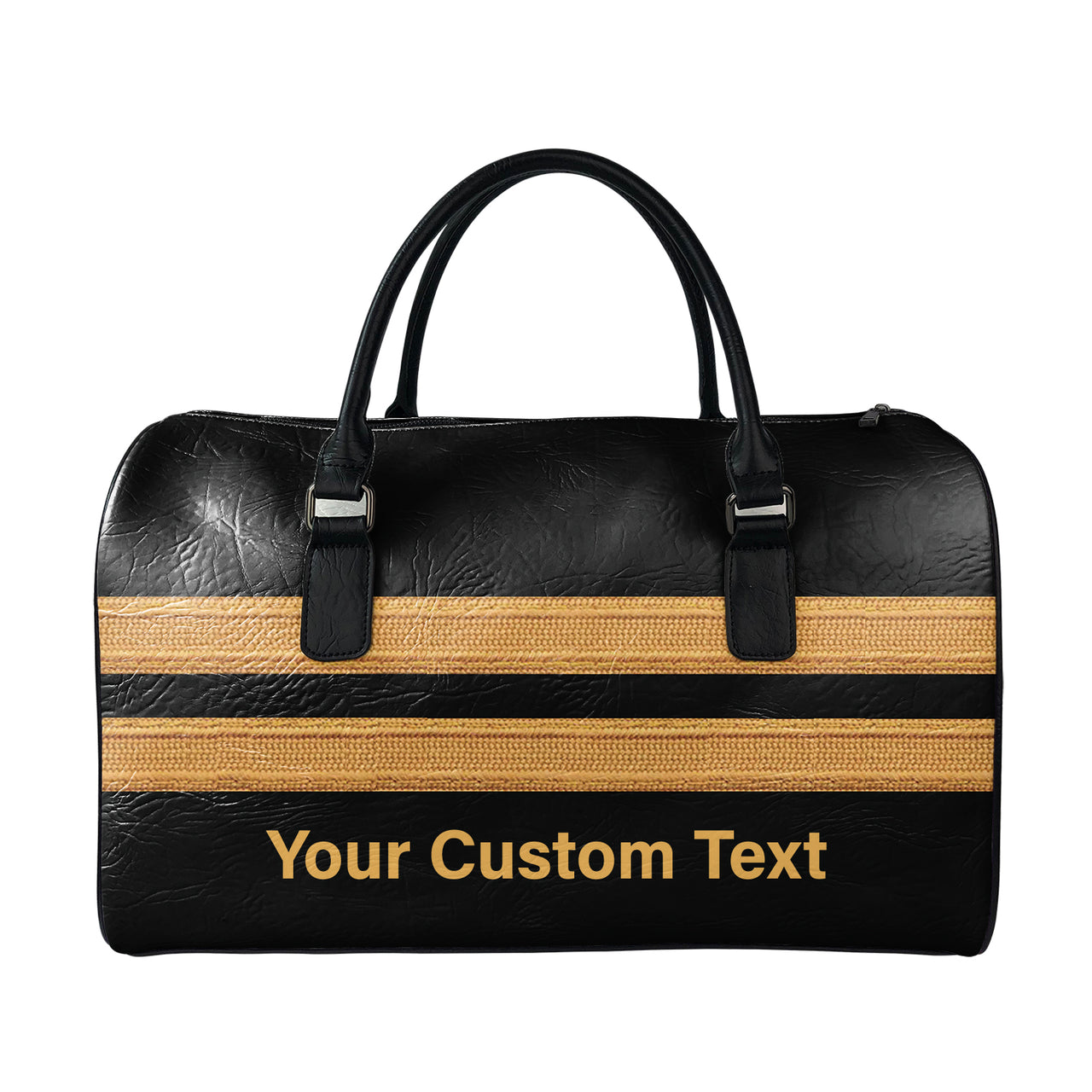 Name & Golden Pilot Epaulettes (4,3,2 Lines) Designed Leather Travel Bag