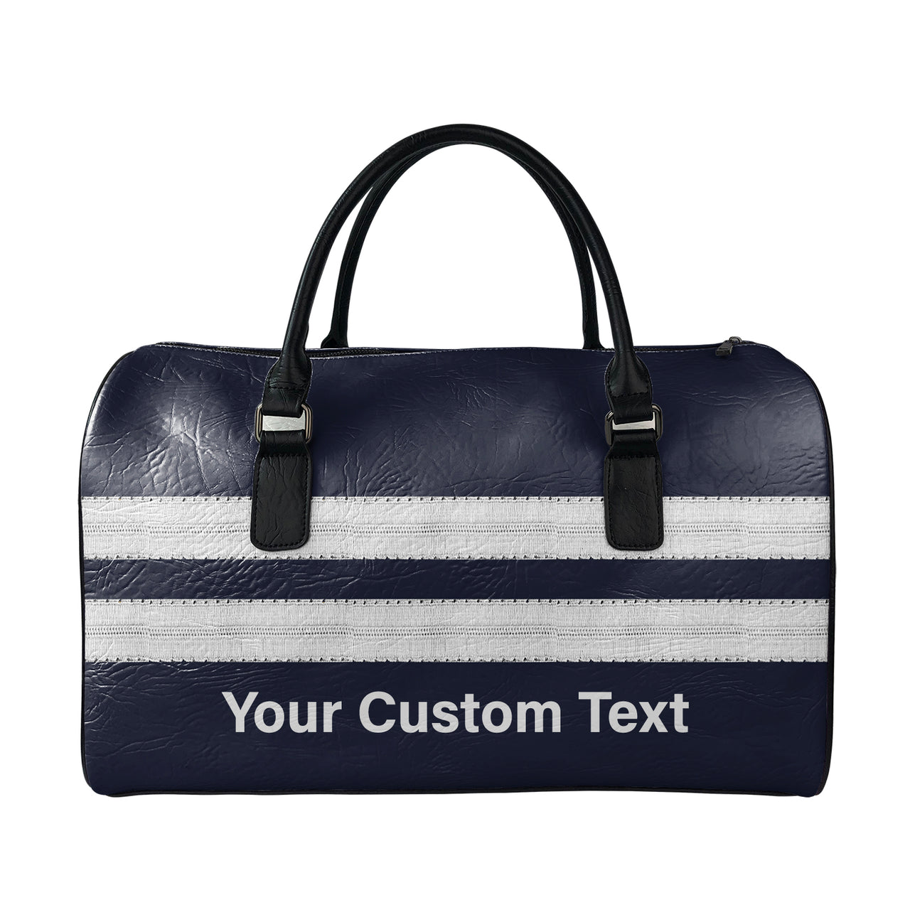 Name & Silver Pilot Epaulettes (4,3,2 Lines) Designed Leather Travel Bag