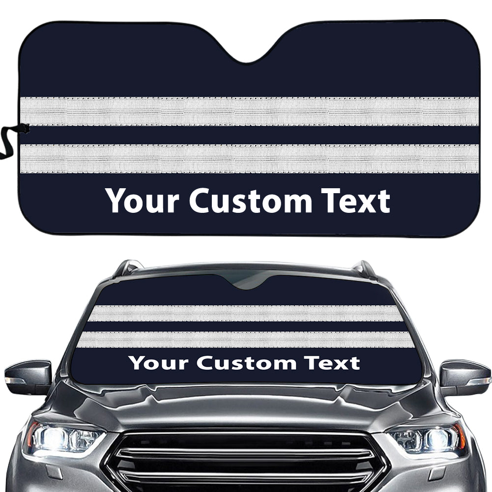 Name & Silver Pilot Epaulettes (4,3,2 Lines) Designed Car Sun Shade
