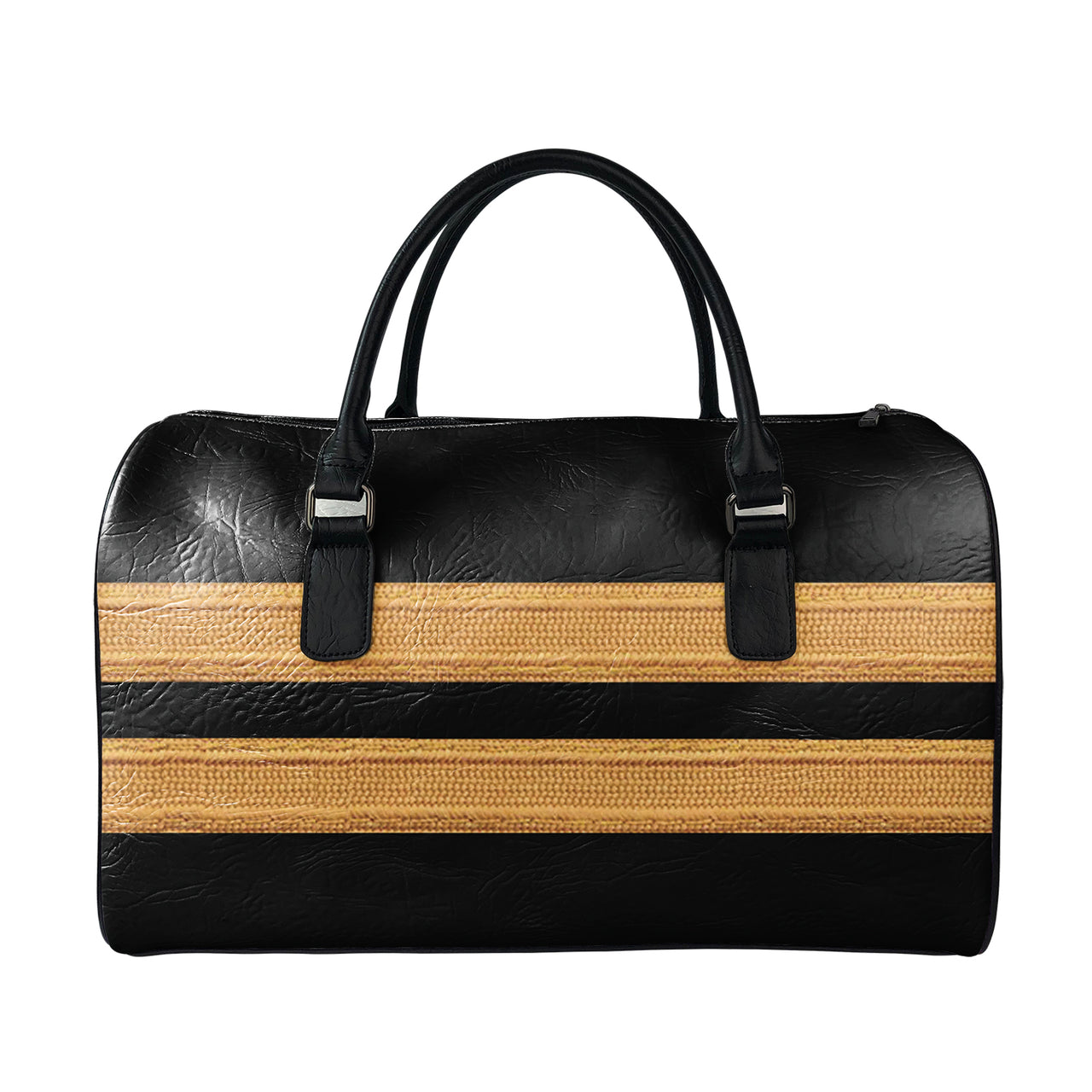 Name & Golden Pilot Epaulettes (4,3,2 Lines) Designed Leather Travel Bag