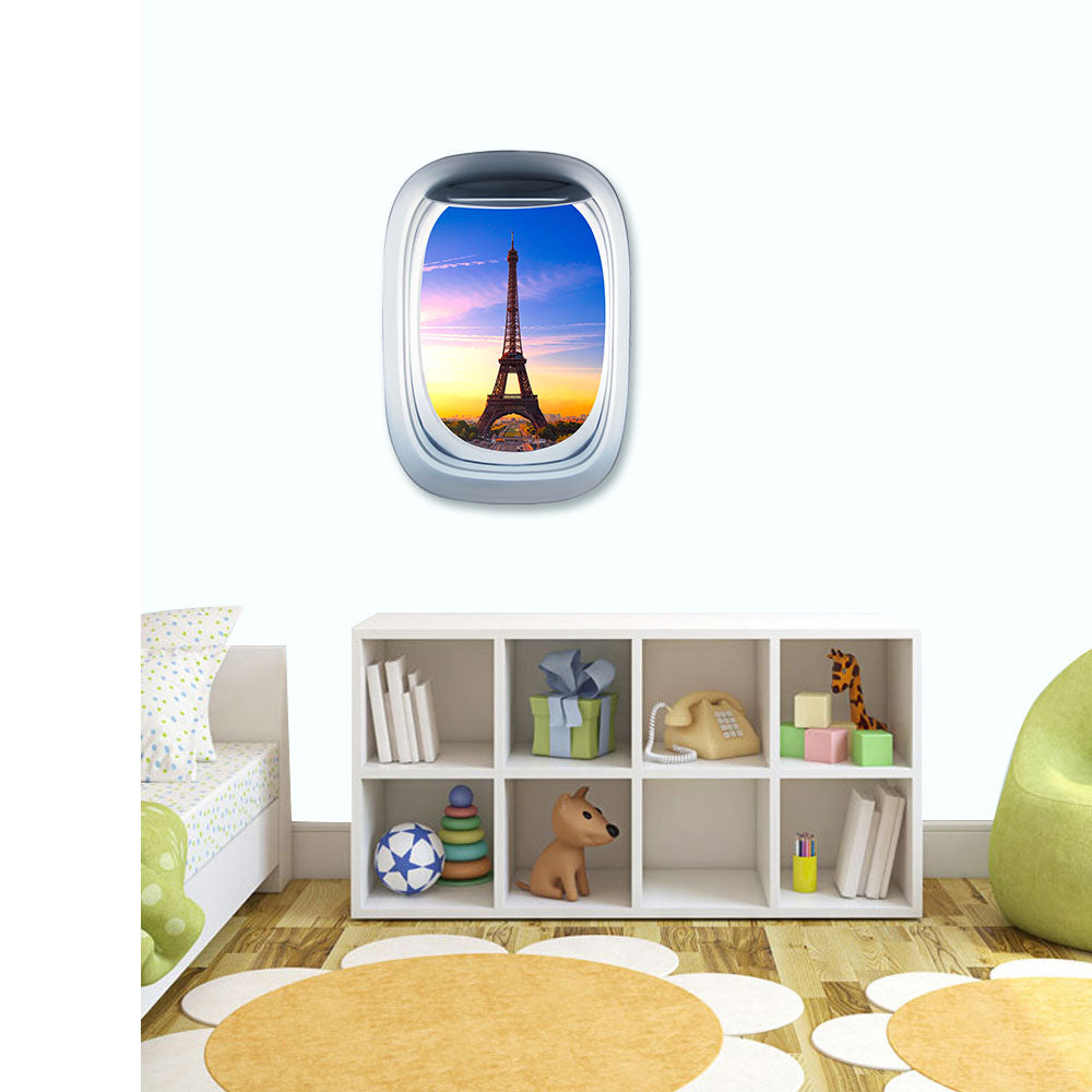 Airplane Window & The Eiffel Tower Printed Wall Window Stickers