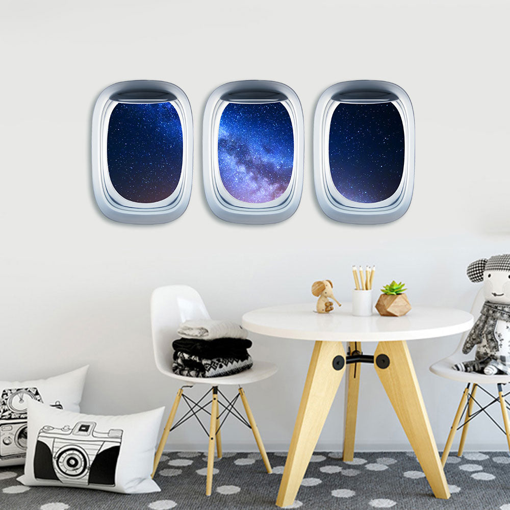 Airplane Window & Starry Sky View Printed Wall Window Stickers