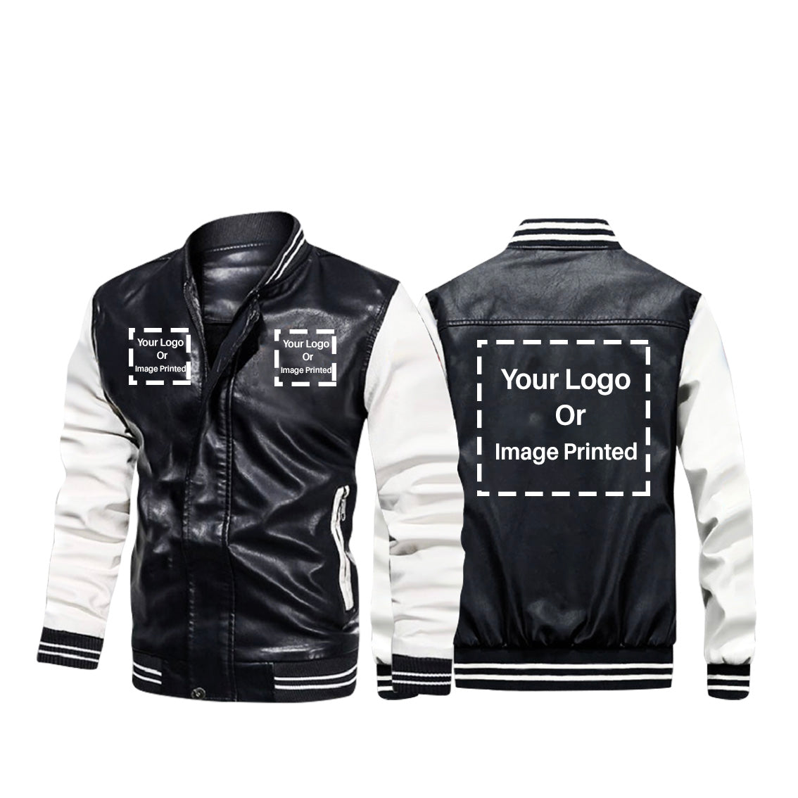Custom THREE LOGOS Stylish Leather Bomber Jackets