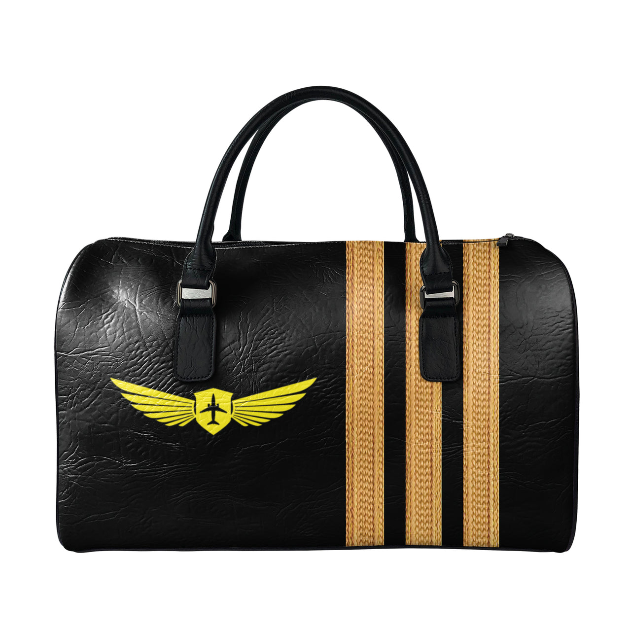 Name & Badge & Golden Special Pilot Epaulettes (4,3,2 Lines) Designed Leather Travel Bag