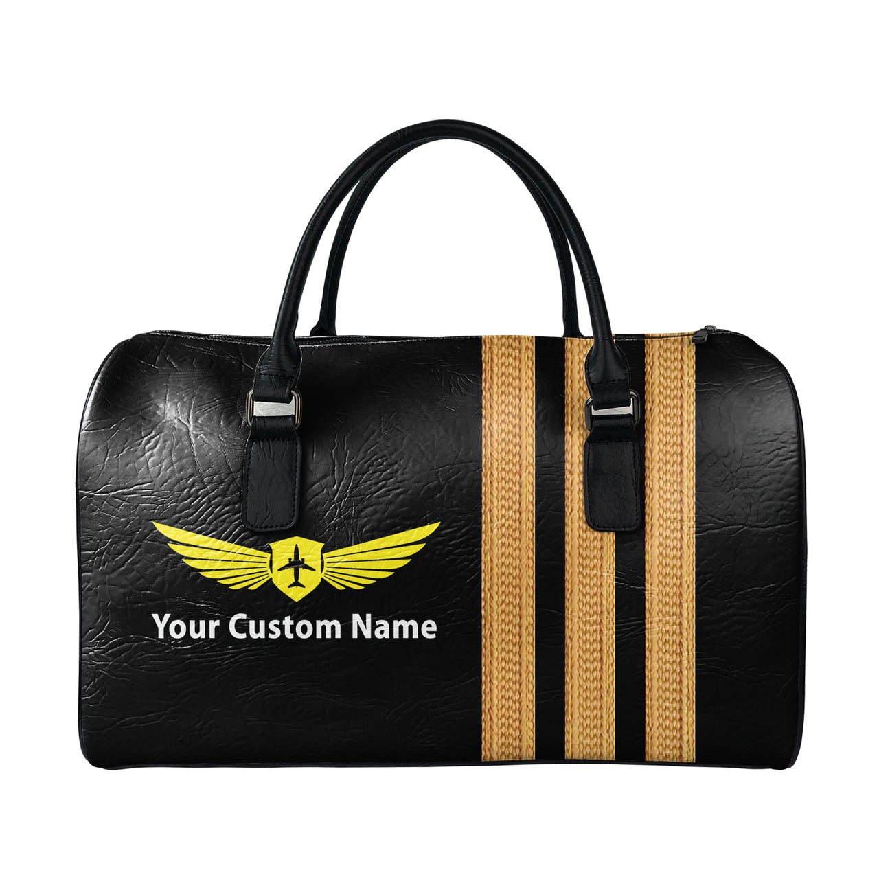 Name & Badge & Golden Special Pilot Epaulettes (4,3,2 Lines) Designed Leather Travel Bag