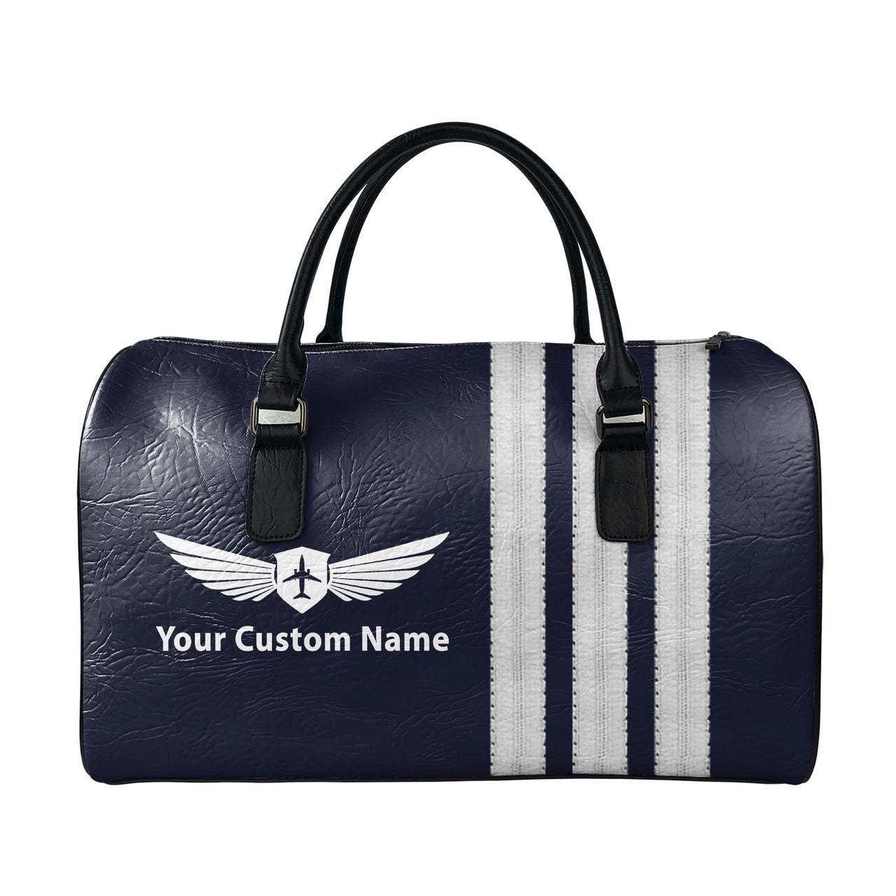 Name & Badge & Silver Special Pilot Epaulettes (4,3,2 Lines) Designed Leather Travel Bag