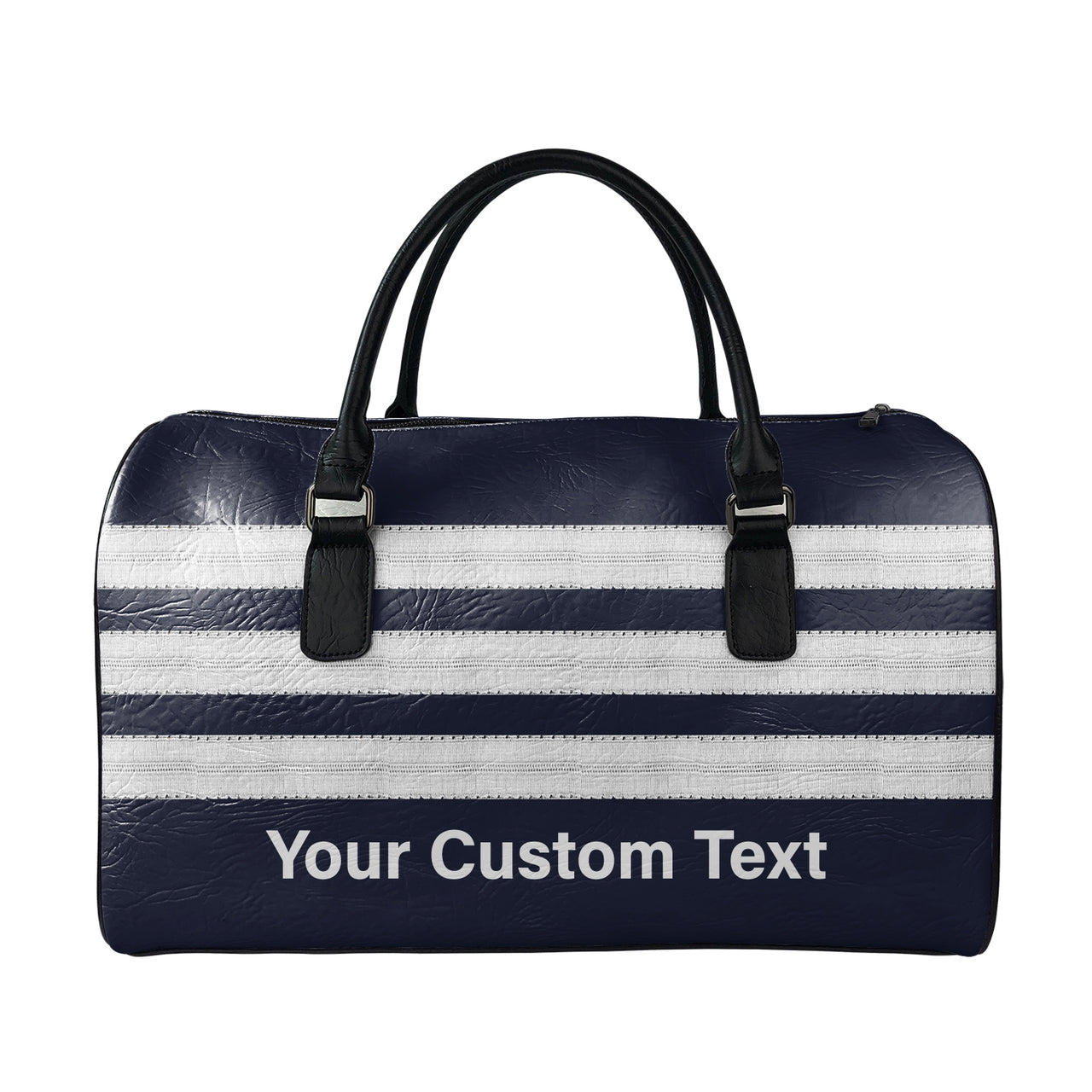 Name & Silver Pilot Epaulettes (4,3,2 Lines) Designed Leather Travel Bag
