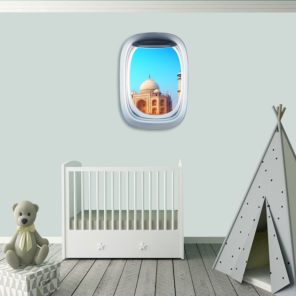 Airplane Window & Taj Mahal Printed Wall Window Stickers