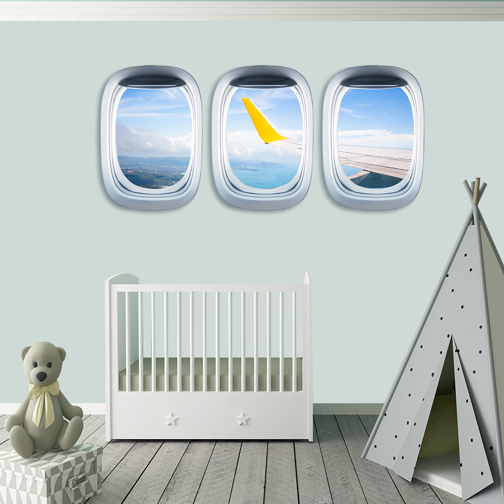 Airplane Window & Outstanding View Through Airplane Wing Printed Wall Window Stickers