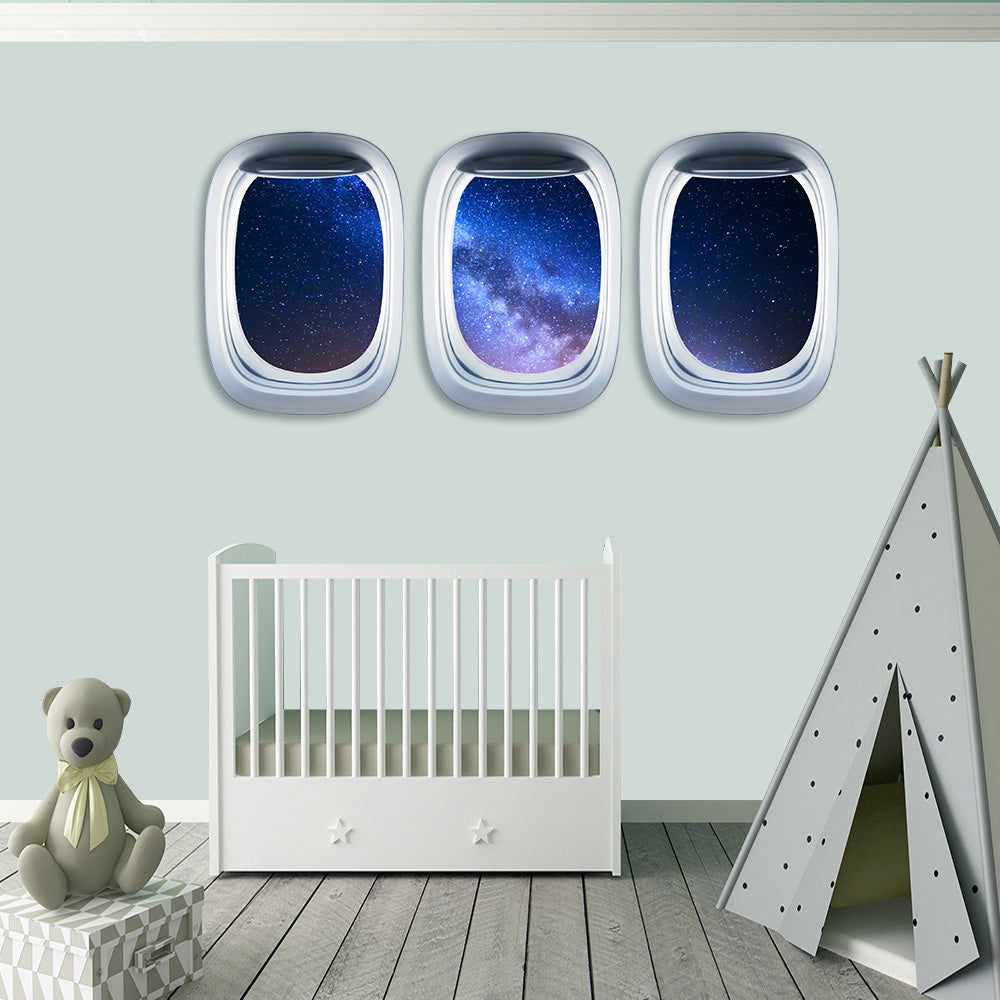 Airplane Window & Starry Sky View Printed Wall Window Stickers