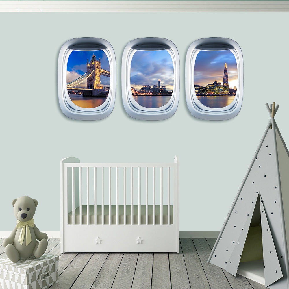 Airplane Window & Tower Bridge London View Printed Wall Window Stickers