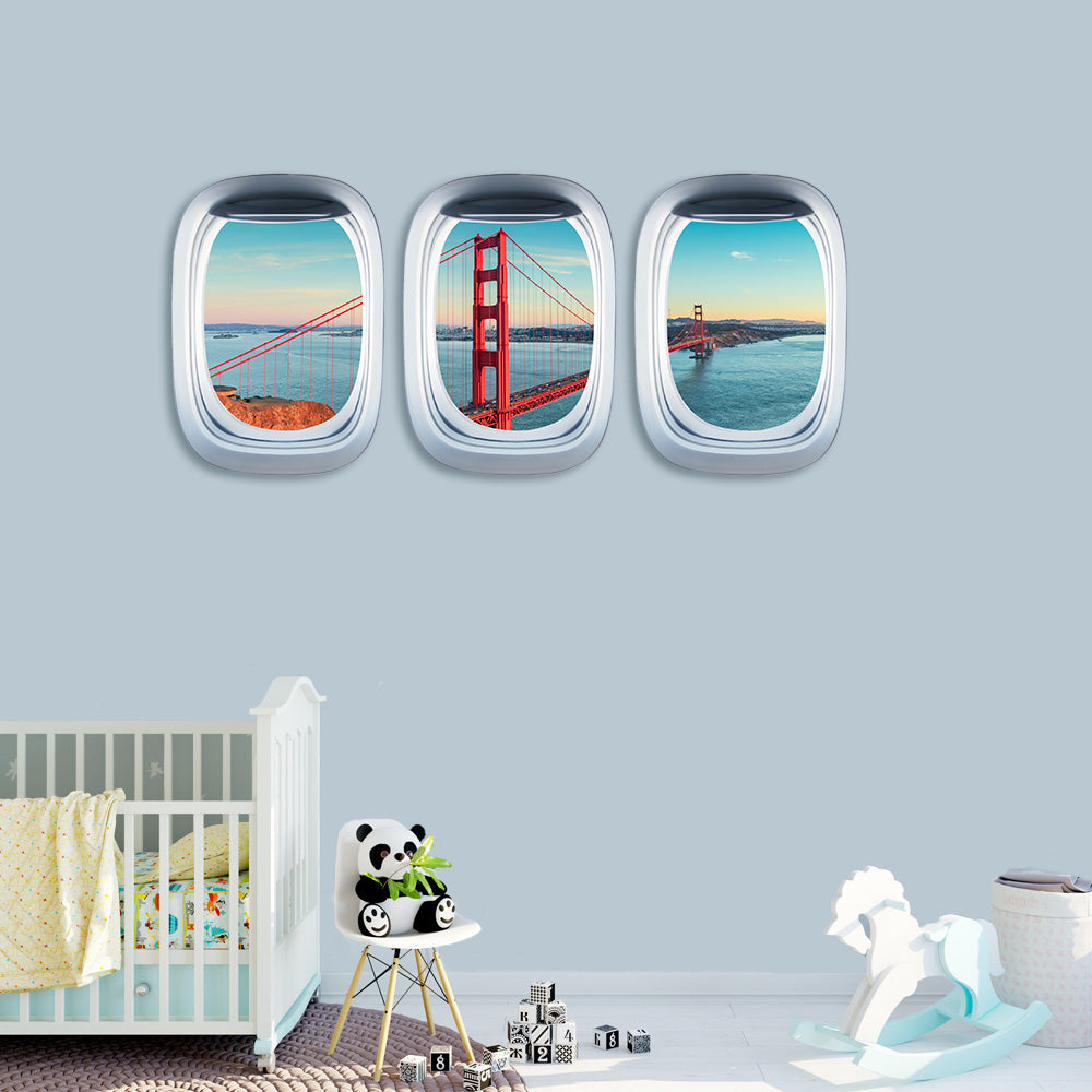 Airplane Window &  Golden Gate in San Francisco View Printed Wall Window Stickers