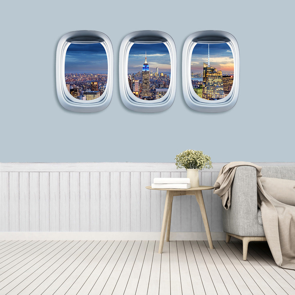 Airplane Window &  Empire State Building From Rooftop View Printed Wall Window Stickers