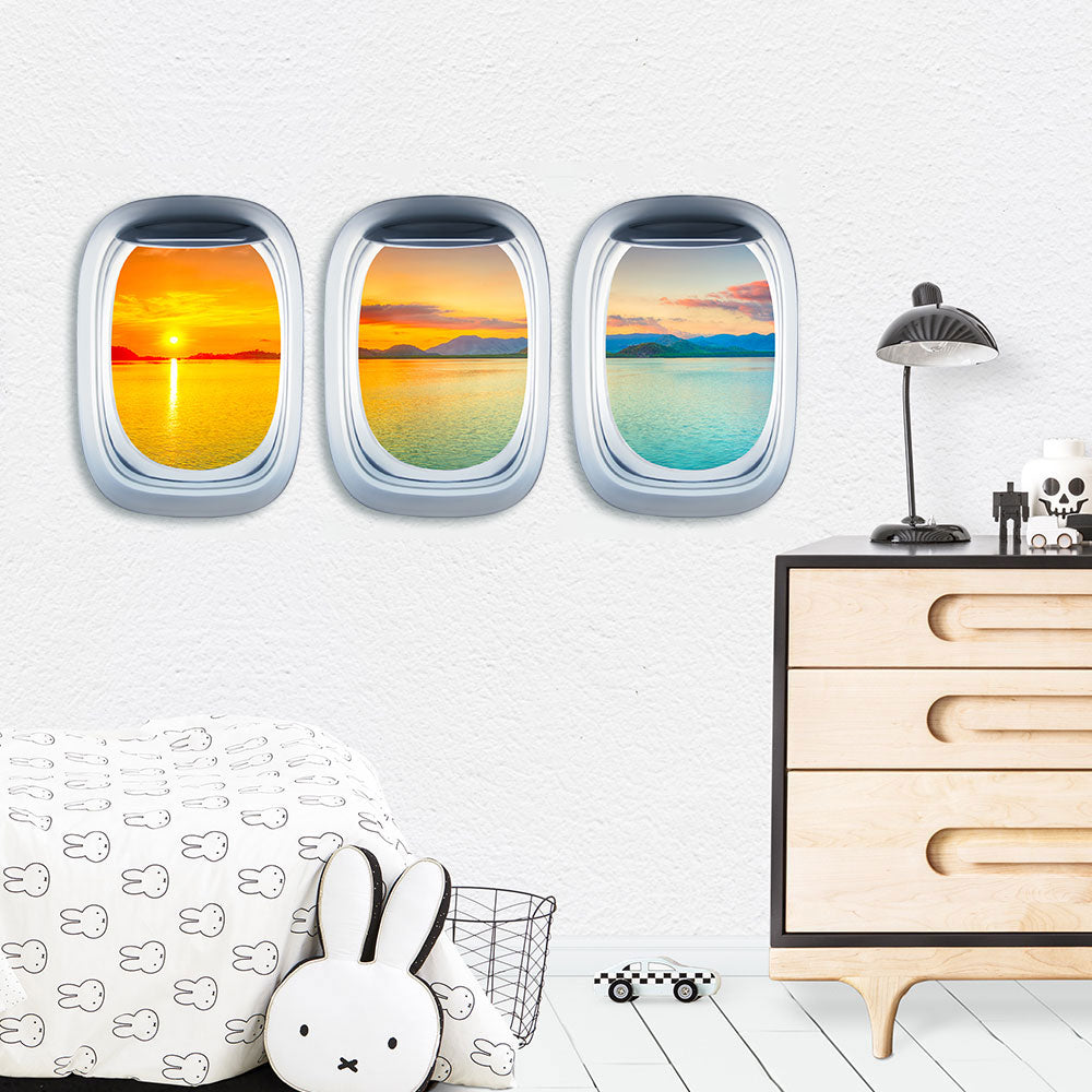 Airplane Window & Lake View Printed Wall Window Stickers