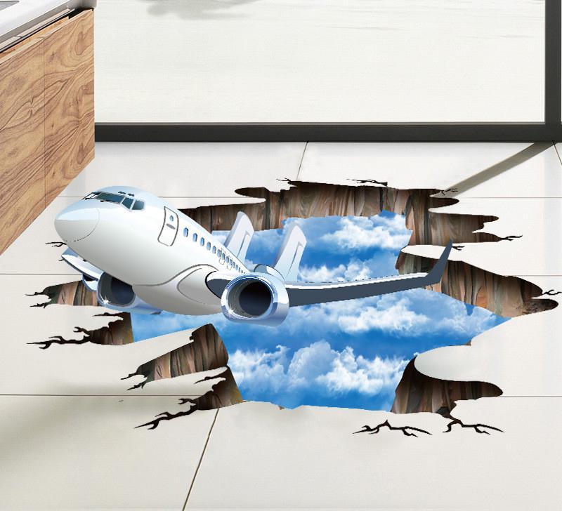3D Airplane & Sky Designed Floor & Wall Sticker