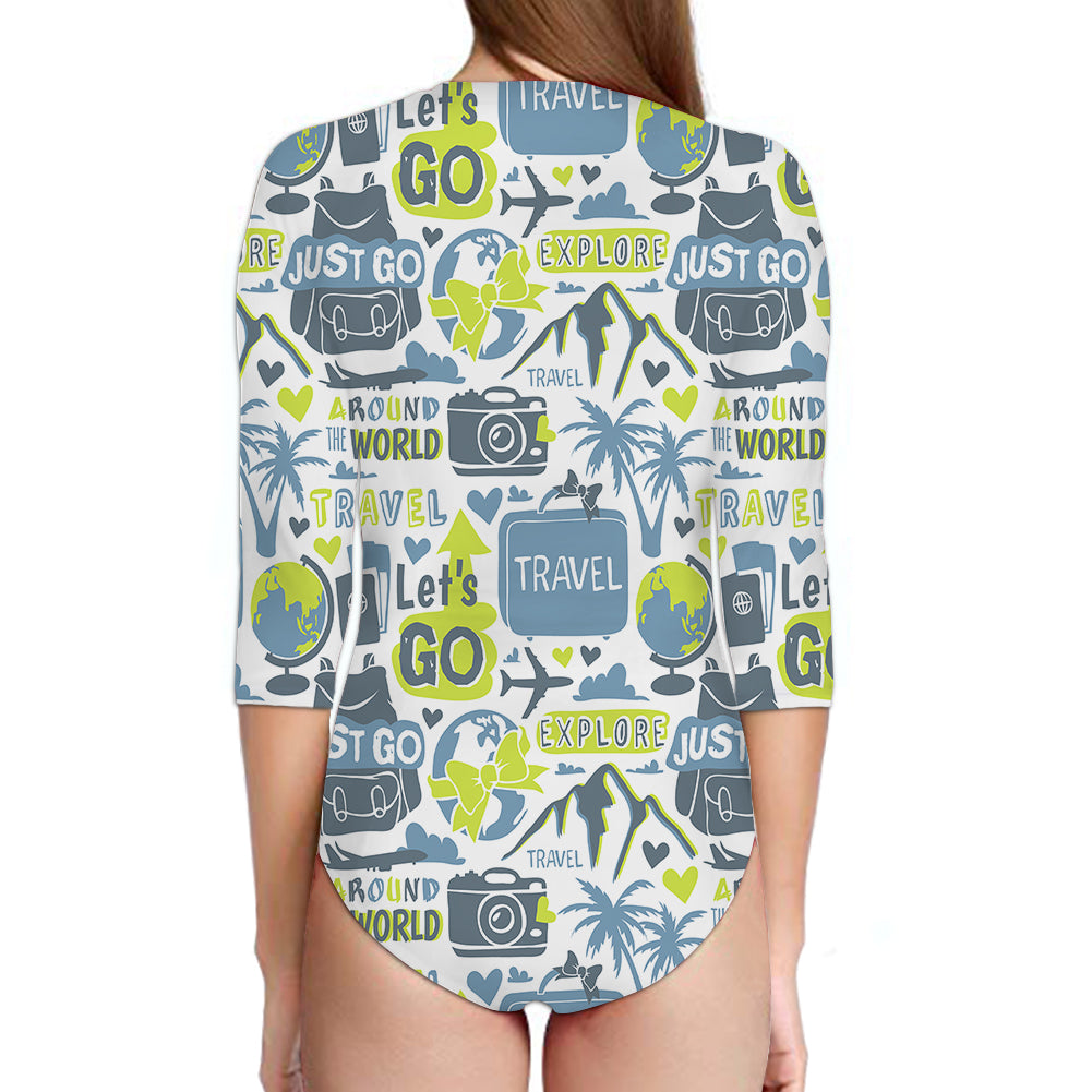 Motivational Travel Badges Designed Deep V Swim Bodysuits
