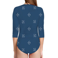Thumbnail for Nice Airplanes (Blue) Designed Deep V Swim Bodysuits