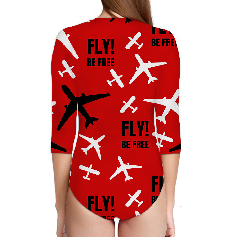 Fly Be Free Red Designed Deep V Swim Bodysuits