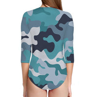 Thumbnail for Military Camouflage Green Designed Deep V Swim Bodysuits