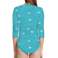 Thumbnail for Travel The The World By Plane Designed Deep V Swim Bodysuits