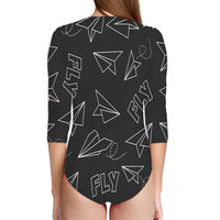 Thumbnail for Paper Airplane & Fly (Gray) Designed Deep V Swim Bodysuits