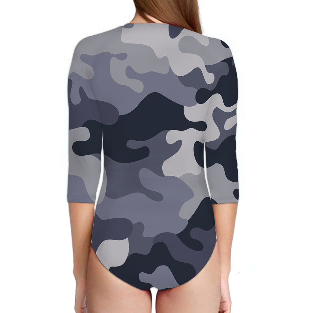 Military Camouflage Army Gray Designed Deep V Swim Bodysuits