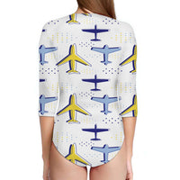 Thumbnail for Very Colourful Airplanes Designed Deep V Swim Bodysuits