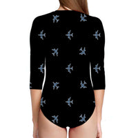 Thumbnail for Nice Airplanes (Black) Designed Deep V Swim Bodysuits
